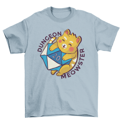 Cute cat hugging a dice with caption dungeon meowster t-shirt