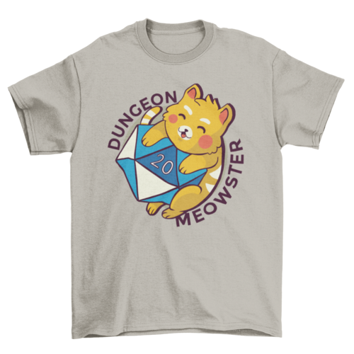Cute cat hugging a dice with caption dungeon meowster t-shirt