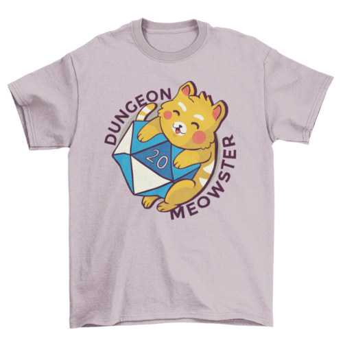 Cute cat hugging a dice with caption dungeon meowster t-shirt