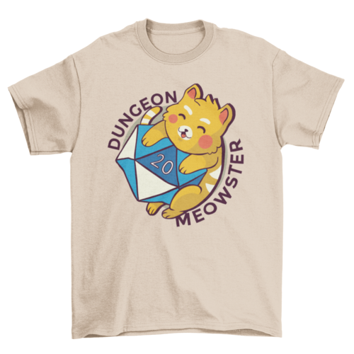 Cute cat hugging a dice with caption dungeon meowster t-shirt