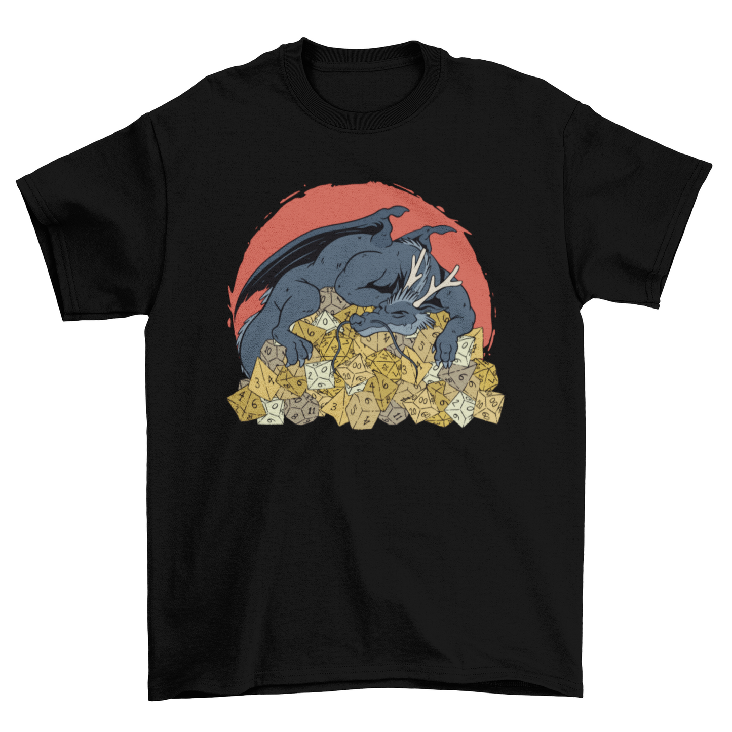 Illustration of Dragon over pile of dice t-shirt