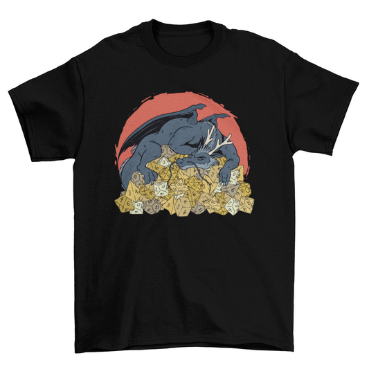 Illustration of Dragon over pile of dice t-shirt