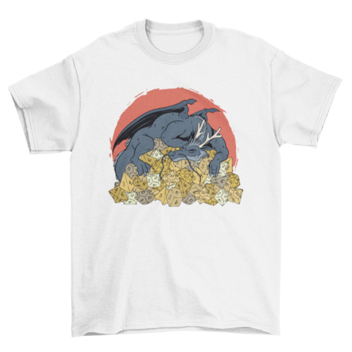 Illustration of Dragon over pile of dice t-shirt