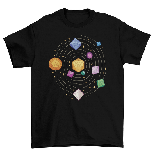 Role playing space dice t-shirt
