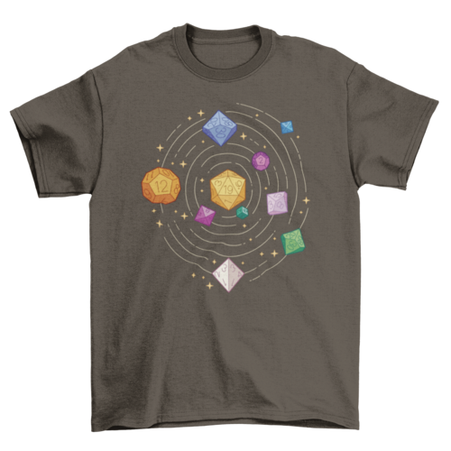 Role playing space dice t-shirt