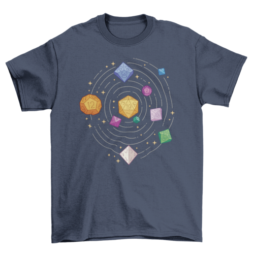 Role playing space dice t-shirt