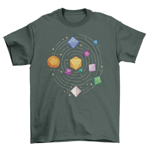 Role playing space dice t-shirt