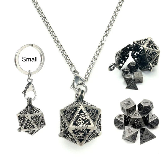 Antique Iron Mini Dice & Black Gold Dice Cage Set-0